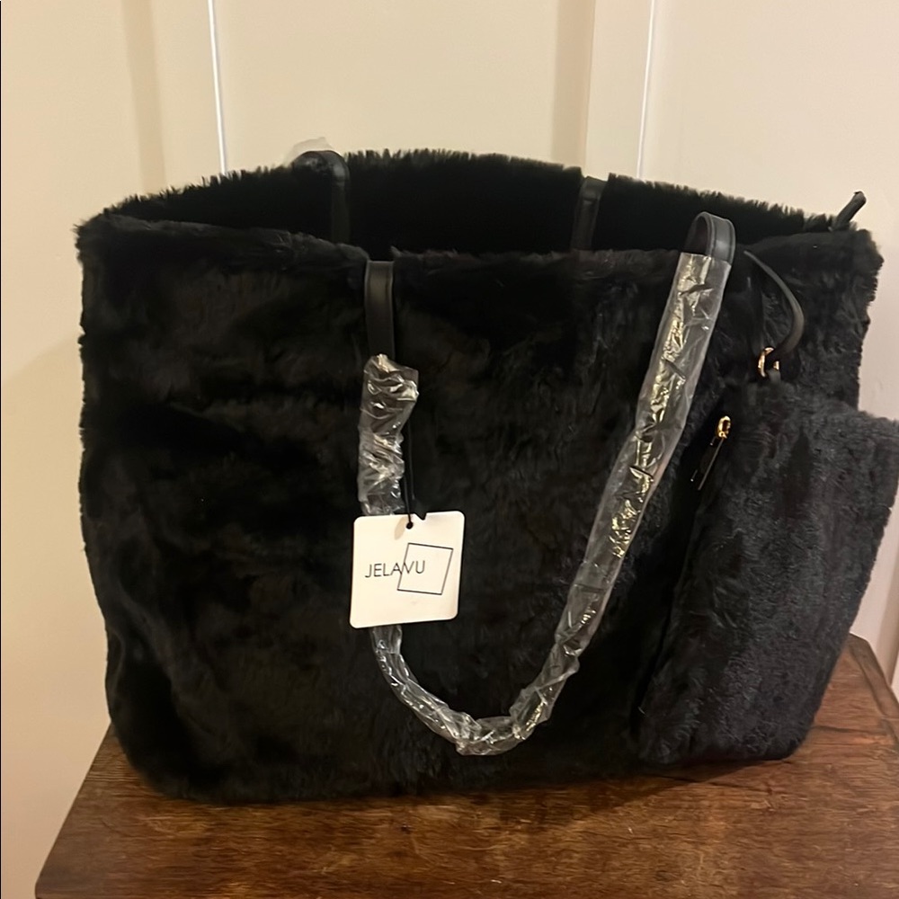 Black Faux Fur Tote Bag